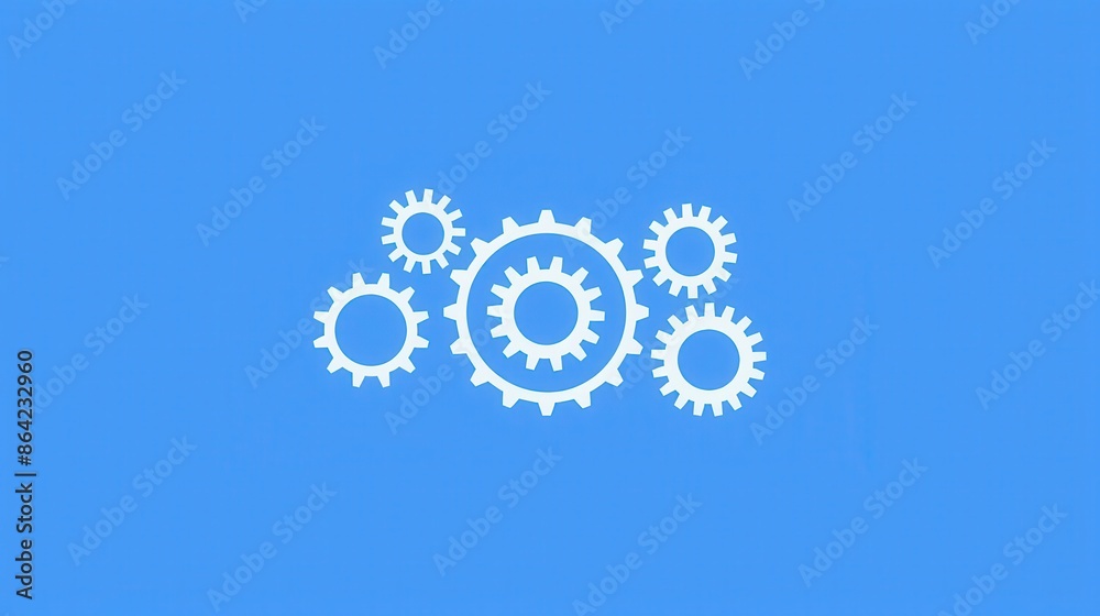 blue background with a white gear symbol
