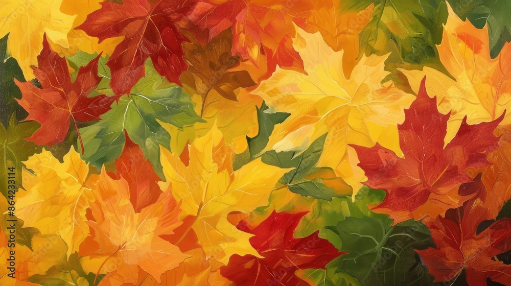 Autumn Foliage Maple Leaves in Yellow Red and Green Hues Autumn Foliage Maple Leaves in Yellow Red and Green Hues