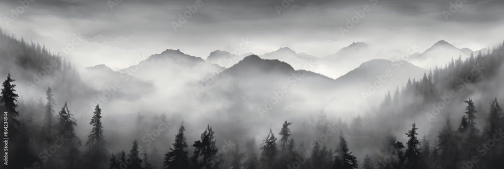 Fototapeta premium illustration of Waterfall forest nature tropical background jungle wallpaper flat