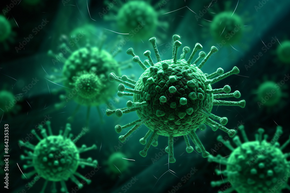 a close up of green virus a close up of green virus