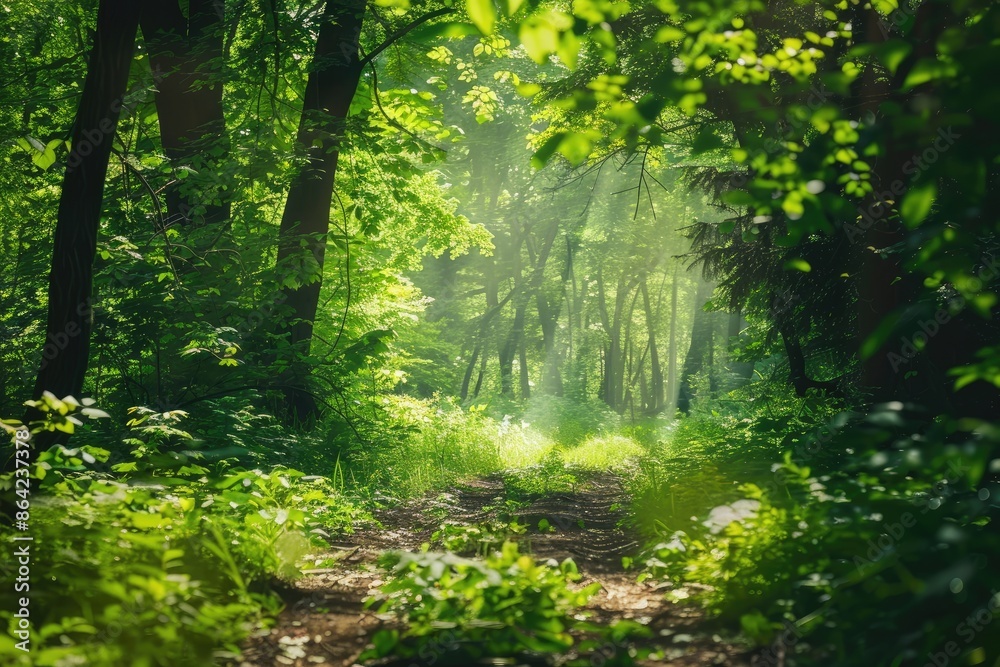 Obraz premium Beautiful green summer forest. Spring background, backdrop
