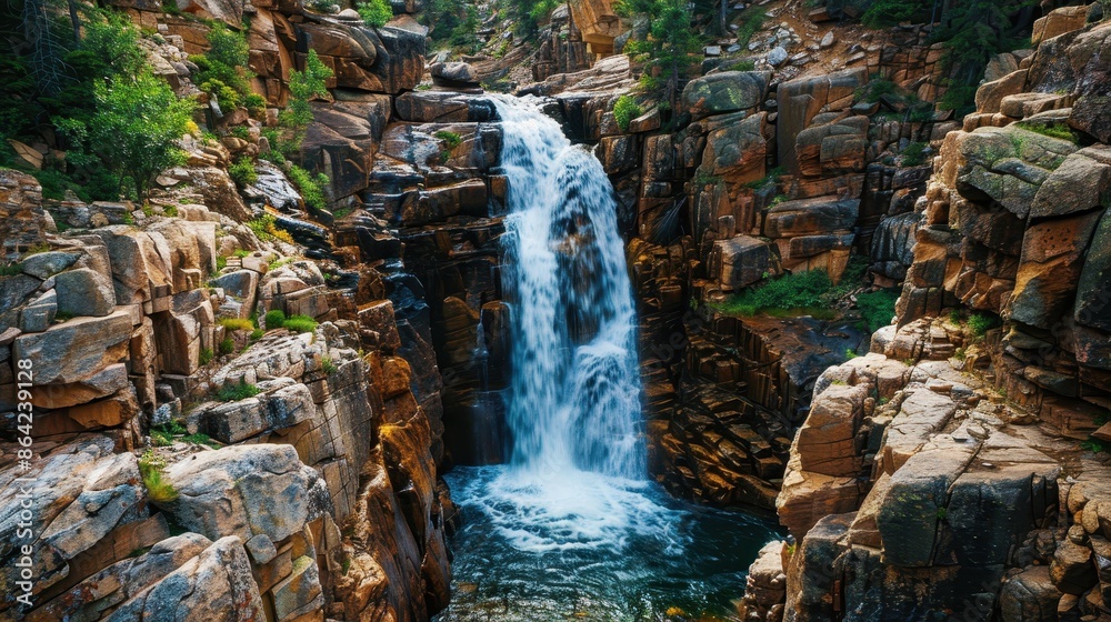 Obraz premium Waterfall Flowing Through Rocky Canyons
