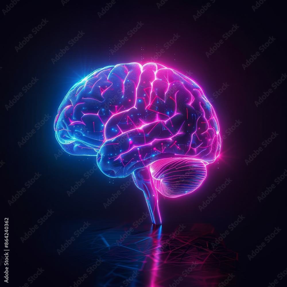 3D Illustration of a Glowing Brain on an Isolated Dark Background 3D Illustration of a Glowing Brain on an Isolated Dark Background