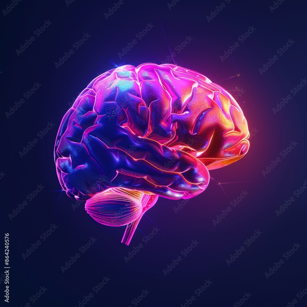 3D Illustration of a Glowing Brain on an Isolated Dark Background 3D Illustration of a Glowing Brain on an Isolated Dark Background