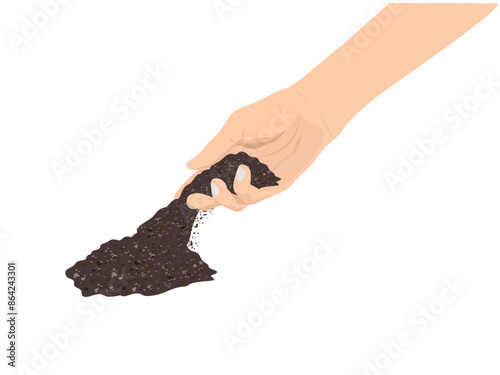 Soil for planting plants in the hands of a woman.
