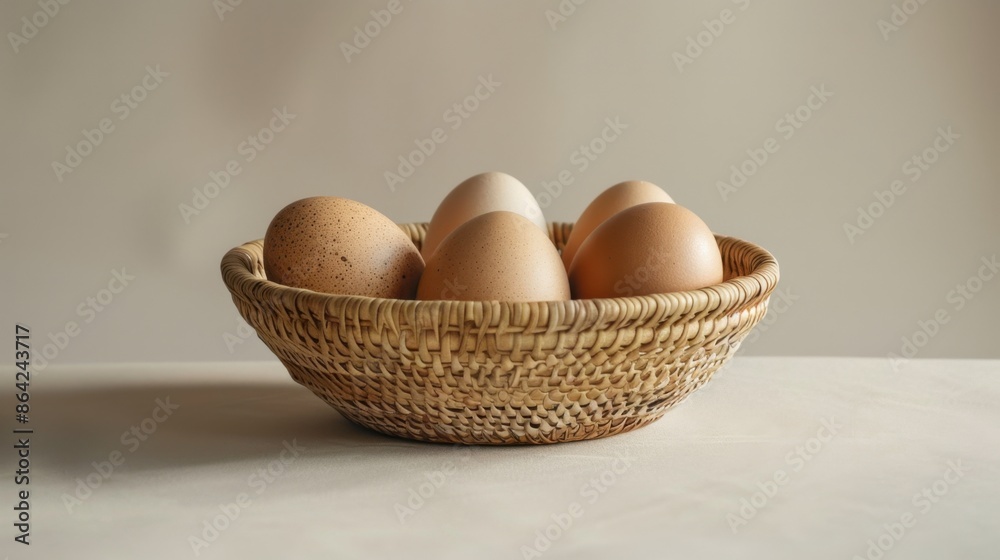 Minimal egg basket displayed on a plain backdrop, showcasing its woven design and practical use. The clean lines highlight its importance in rural and agricultural settings. Minimal egg basket displayed on a plain backdrop, showcasing its woven design and practical use. The clean lines highlight its importance in rural and agricultural settings.