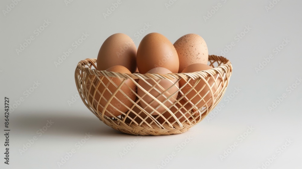 Minimal egg basket displayed on a plain backdrop, showcasing its woven design and practical use. The clean lines highlight its importance in rural and agricultural settings. Minimal egg basket displayed on a plain backdrop, showcasing its woven design and practical use. The clean lines highlight its importance in rural and agricultural settings.