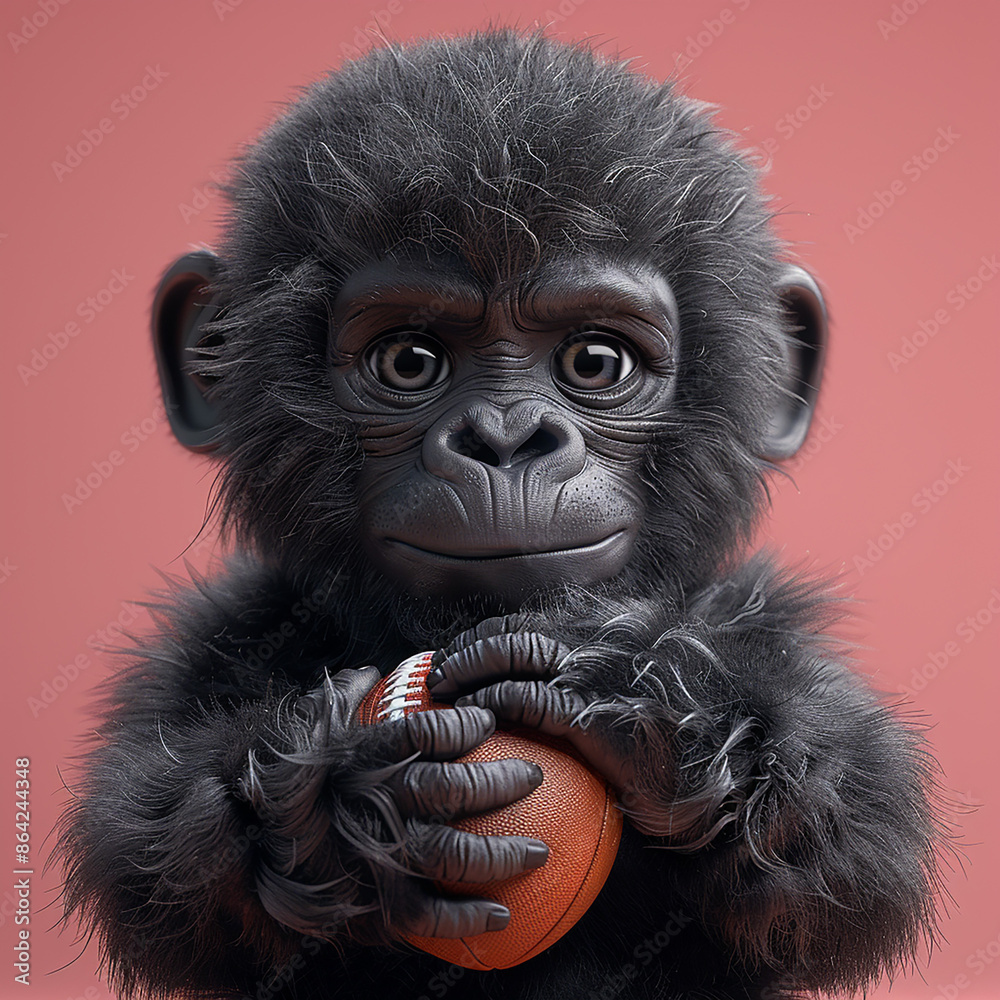 A Cute 3D Gorilla Playing American Football, generative ai A Cute 3D Gorilla Playing American Football, generative ai