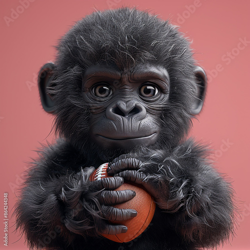 A Cute 3D Gorilla Playing American Football, generative ai