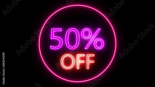 Neon animation 50% Off on Black background