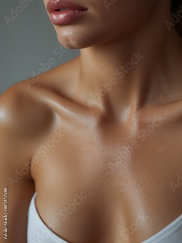 close up female body, shoulders, open neck, chest, goosebumps photo