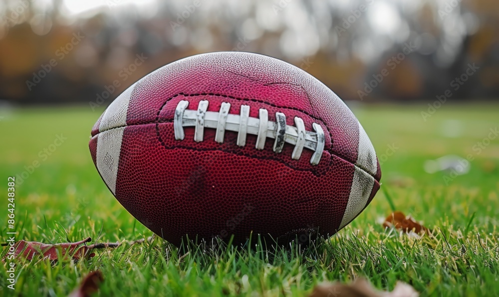 Obraz premium A close-up of a football on a grassy field