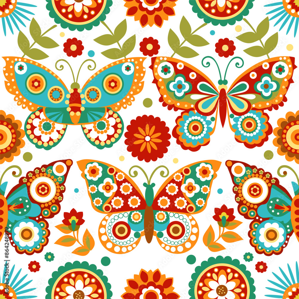 bright butterflies on a white background