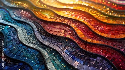 close up of a colorful mosaic tile table
