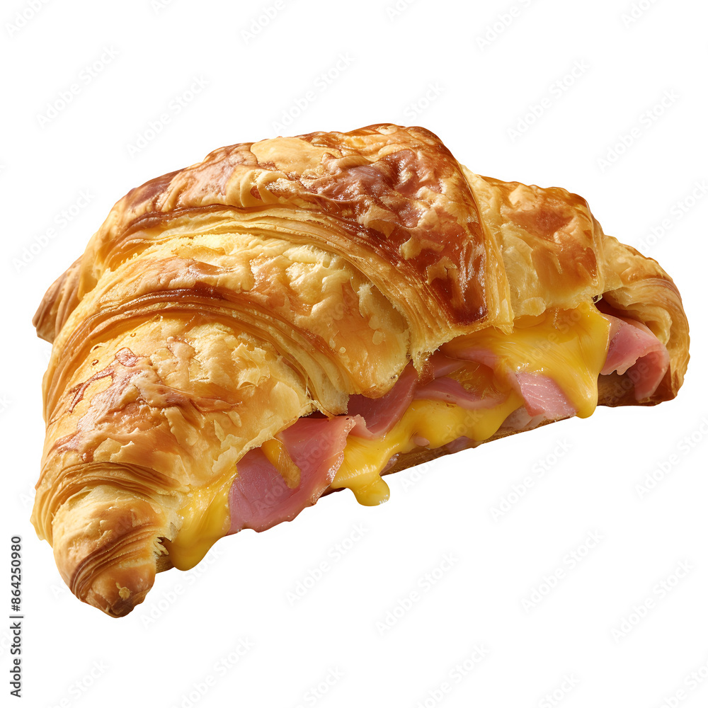 Ham and cheese croissant on transparent background Ham and cheese croissant on transparent background