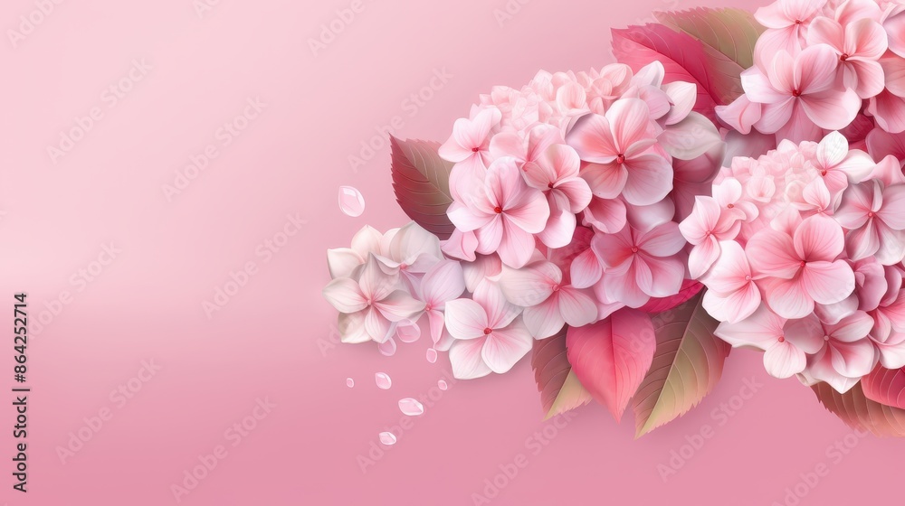 Obraz premium Delicate Pink Hydrangeas with Falling Petals