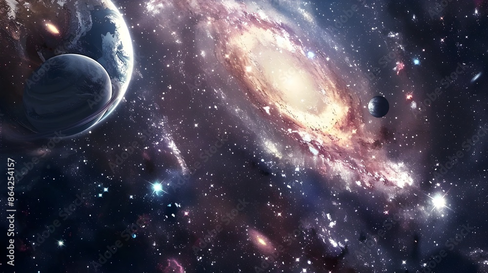 Obraz premium Mesmerizing Cosmic Tapestry:Swirling Galaxies,Vibrant Nebulae,and Distant Worlds