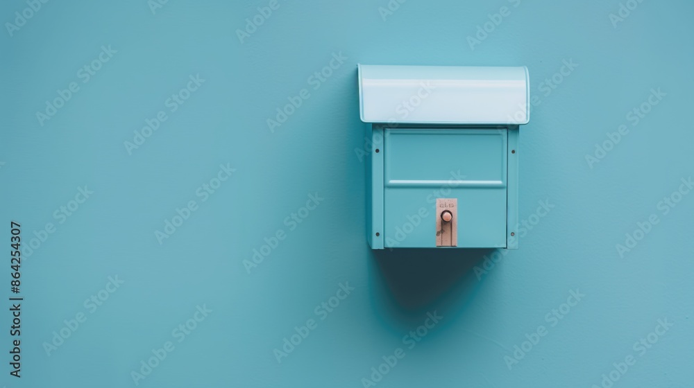 Blue street mailbox on a blue solid background with copy space Blue street mailbox on a blue solid background with copy space