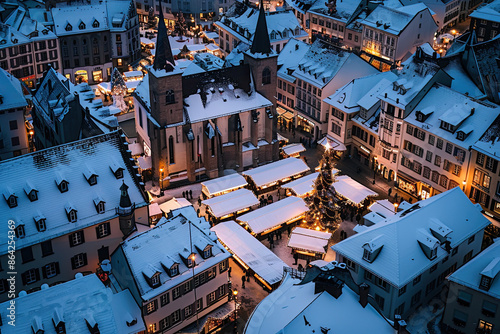 Winter Wonderland: Festive Christmas Market in H NEWSCH City at Blue Hour photo