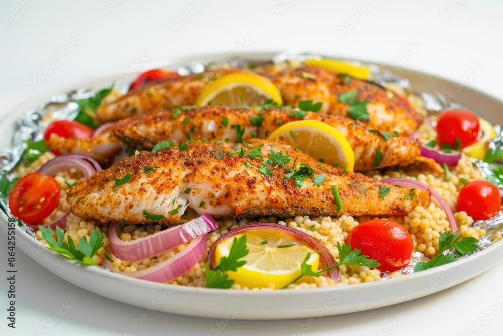Catfish and Couscous Foil Packet with Lemon-Parsley Dressing Catfish and Couscous Foil Packet with Lemon-Parsley Dressing