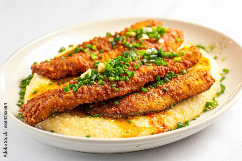 Crispy Catfish Fillets with Creamy Grits and Fresh Chives Crispy Catfish Fillets with Creamy Grits and Fresh Chives