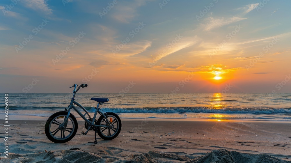 Fototapeta premium A Bicycle Beckons at Sunrise on the Beach