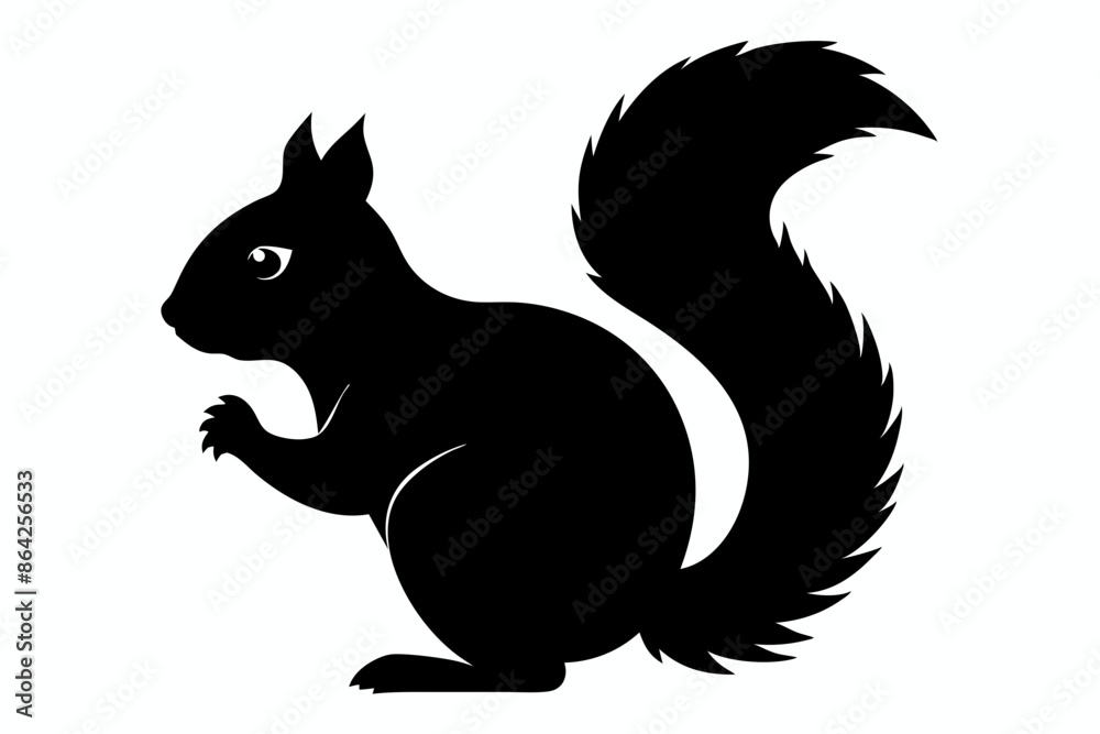 Obraz premium Squirrel black silhouette vector, sitting squirrel black silhouette Illustration, isolated black silhouette of a Squirrel collection, Squirrel Vector