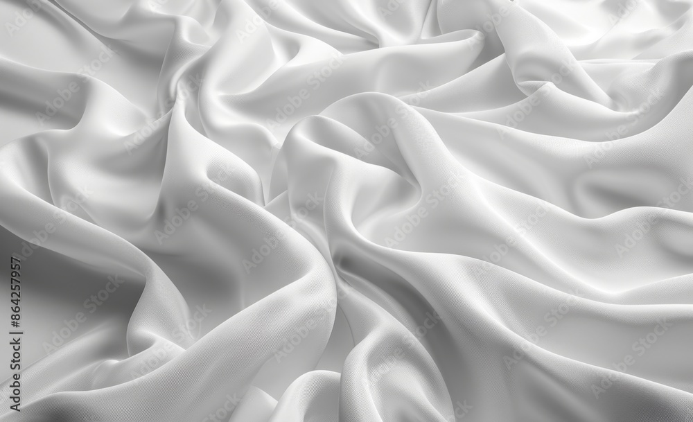 Obraz premium Fabric textile Background. White color. 3D render of white silk fabric with waves