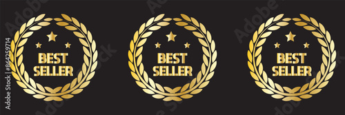 Best seller emblem with laurel wreath. Best seller award badges collection. Set of best seller label. best seller emblem for sale, special offer, promotion, advertising