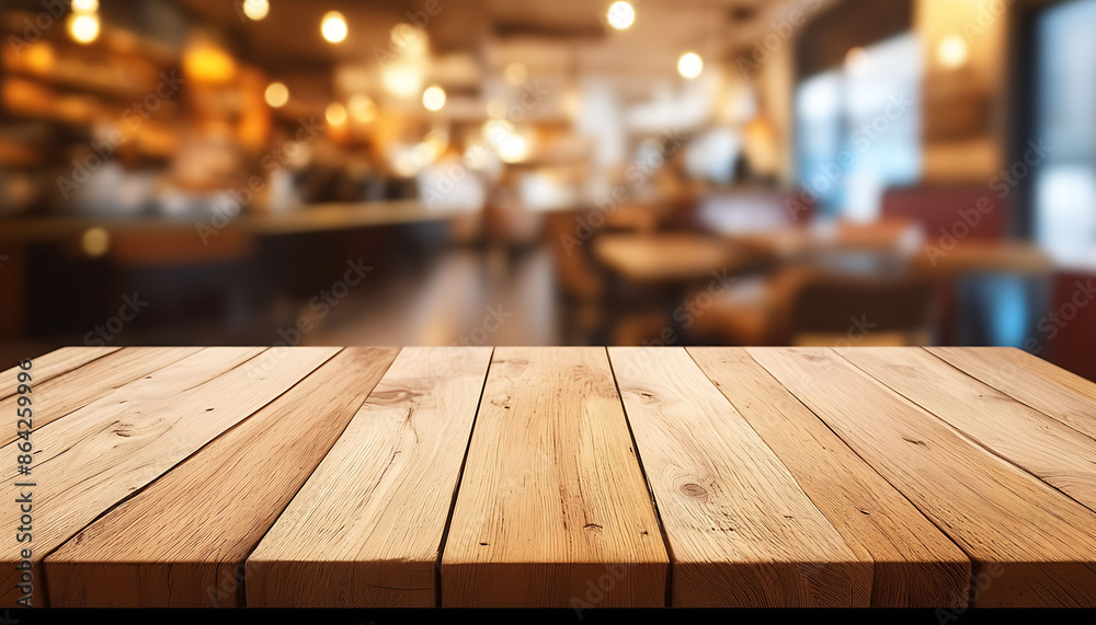 Empty wooden table in front of blurred background of a cafe or restaurant, perfect for product placement, mockups, or menu displays. Empty wooden table in front of blurred background of a cafe or restaurant, perfect for product placement, mockups, or menu displays.