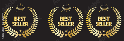 Best seller emblem with laurel wreath. Best seller award badges collection. Set of best seller label. best seller emblem for sale, special offer, promotion, advertising