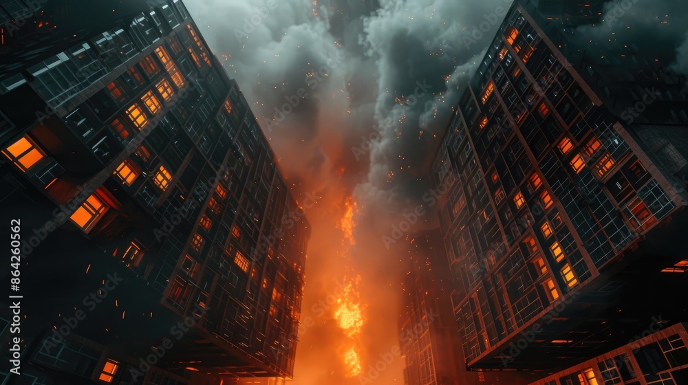 Naklejka premium Metropolitan Blaze: Fire Above the City