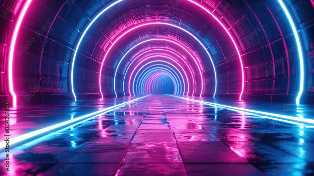 Neon Cyber Tunnel: Abstract Futuristic Urban Landscape Neon Cyber Tunnel: Abstract Futuristic Urban Landscape