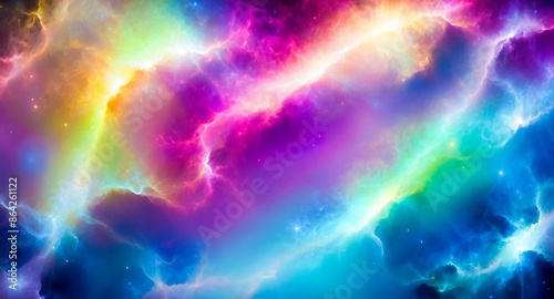 Cosmic Nebula with Vivid Colors and Stars © Rysak