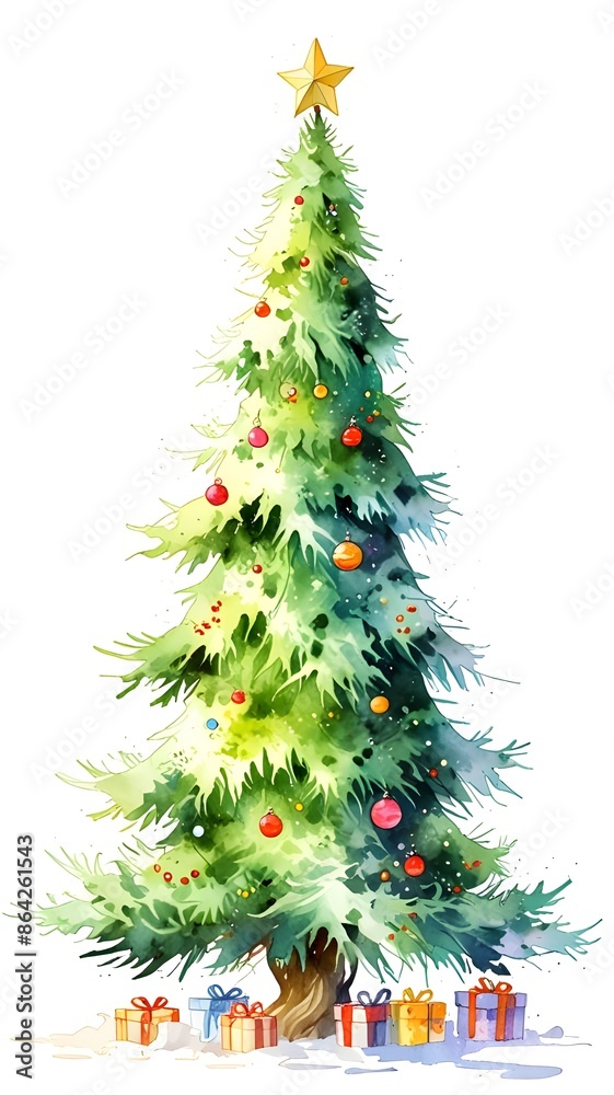 Christmas tree. Christmas tree watercolor illustration. Generative AI Christmas tree. Christmas tree watercolor illustration. Generative AI