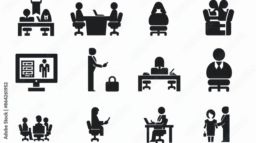 Set of Black and White Business Icons Set of Black and White Business Icons