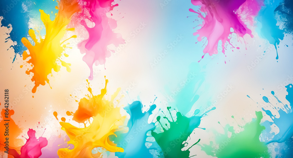 Obraz premium Abstract colorful paint splatters on white background