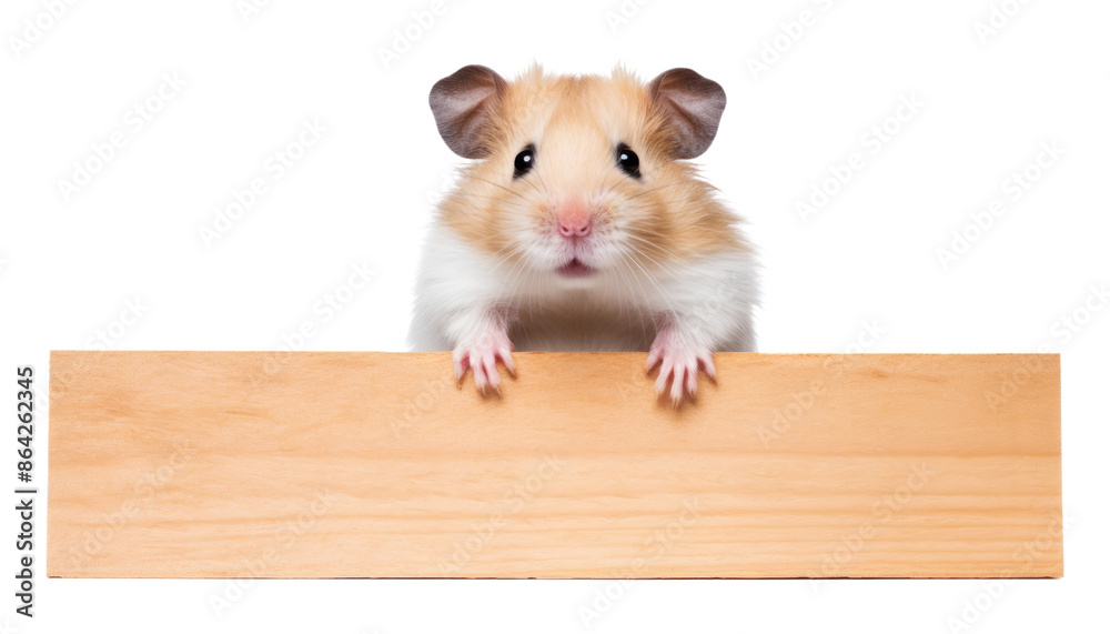 Fototapeta premium hamster with empty board isolated on transparent background cutout