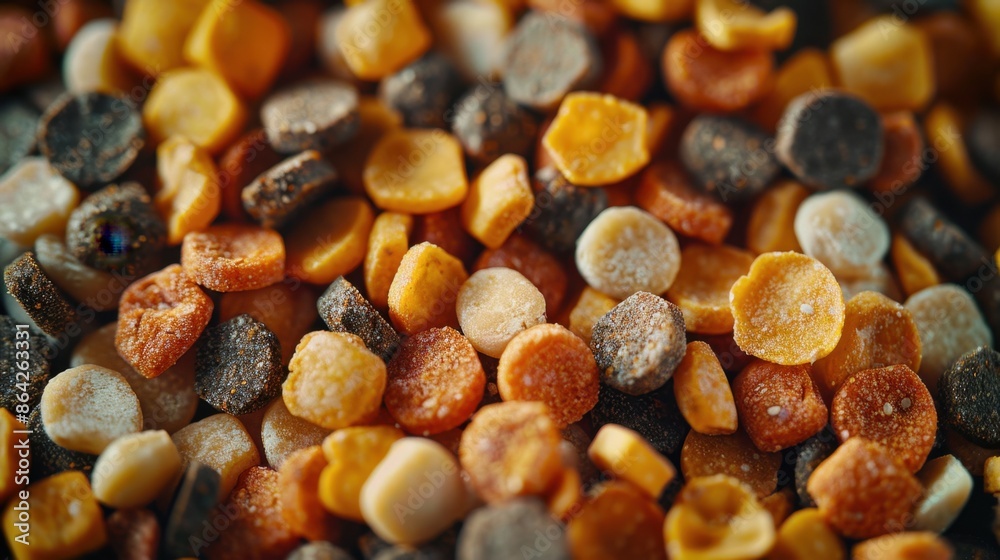 Close-Up Top View of Dry Cat and Dog Food Granules
Close-Up Top View of Dry Cat and Dog Food Granules
