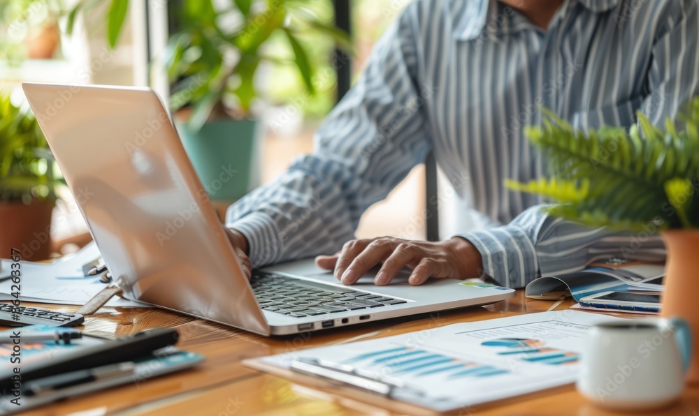Strategic Digital Marketing Mastery: Businessman Utilizing Laptop for Online Commerce and Advertising Strategies Targeting Social Media Platforms and Enhancing Sales Strategic Digital Marketing Mastery: Businessman Utilizing Laptop for Online Commerce and Advertising Strategies Targeting Social Media Platforms and Enhancing Sales
