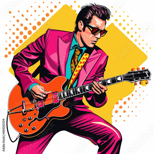 Guitar player. Pop art retro vector illustration comic book style
