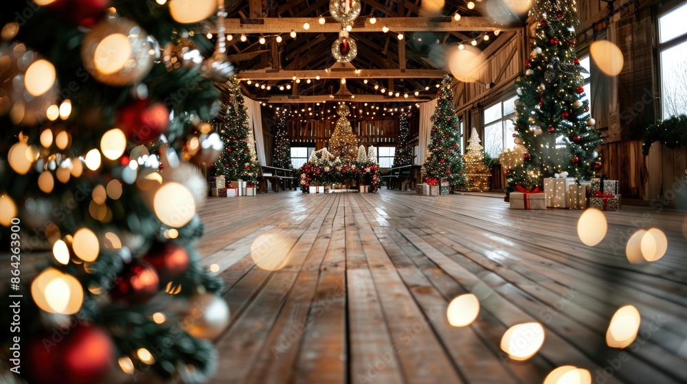 A decorated barn for a Christmas party