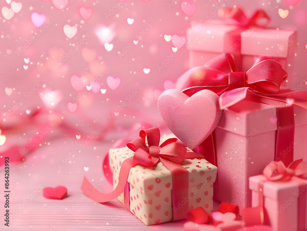 Gift boxes and hearts on pink background. Gift boxes and hearts on pink background.