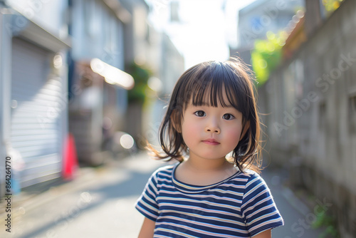 住宅街の路地を歩いている女の子「AI生成画像」