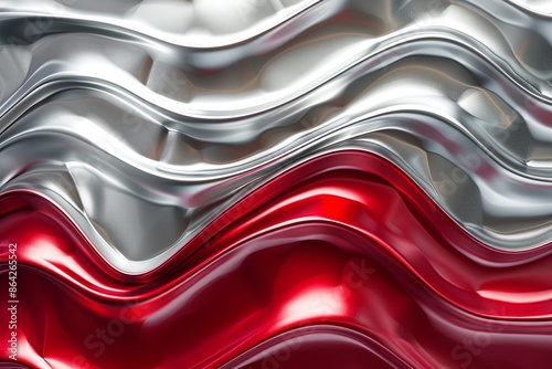 Silver red abstract wavy background created with Generative AI