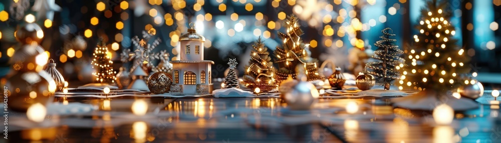 Festive rooftop decorations at night Festive rooftop decorations at night