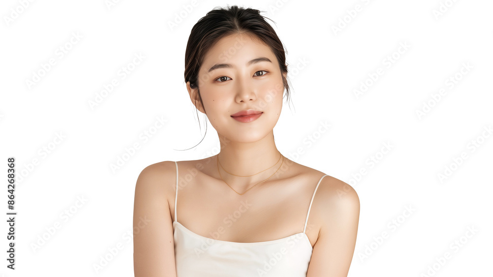 Portrait beautiful young Korean woman with clean fresh skin on transparent background, Face care, Facial treatment, Cosmetology, beauty and spa concept. Portrait beautiful young Korean woman with clean fresh skin on transparent background, Face care, Facial treatment, Cosmetology, beauty and spa concept.