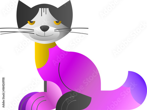 Cute purple cat with smile sitting, happy halloween celebration purple cat sitting, Cute Cartoon Cats Colorful