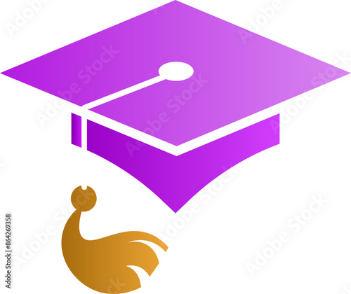 A purple graduation cap with a yellow tassel on a plain background, Graduation hats Customizable Flat Illustration