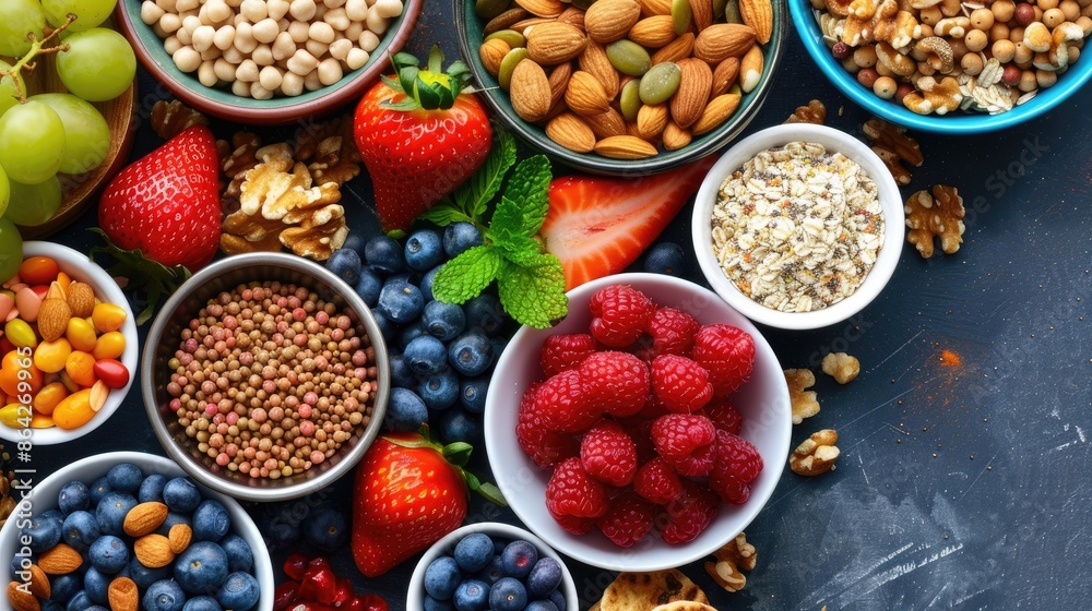 Healthy Eating Displayed on Flat Surface for Physical Wellness Healthy Eating Displayed on Flat Surface for Physical Wellness